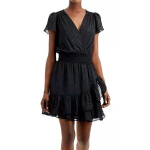 Michael Michael Kors Metallic Threaded Black Ruffle Tiered Faux Wrap Dress, Sz M